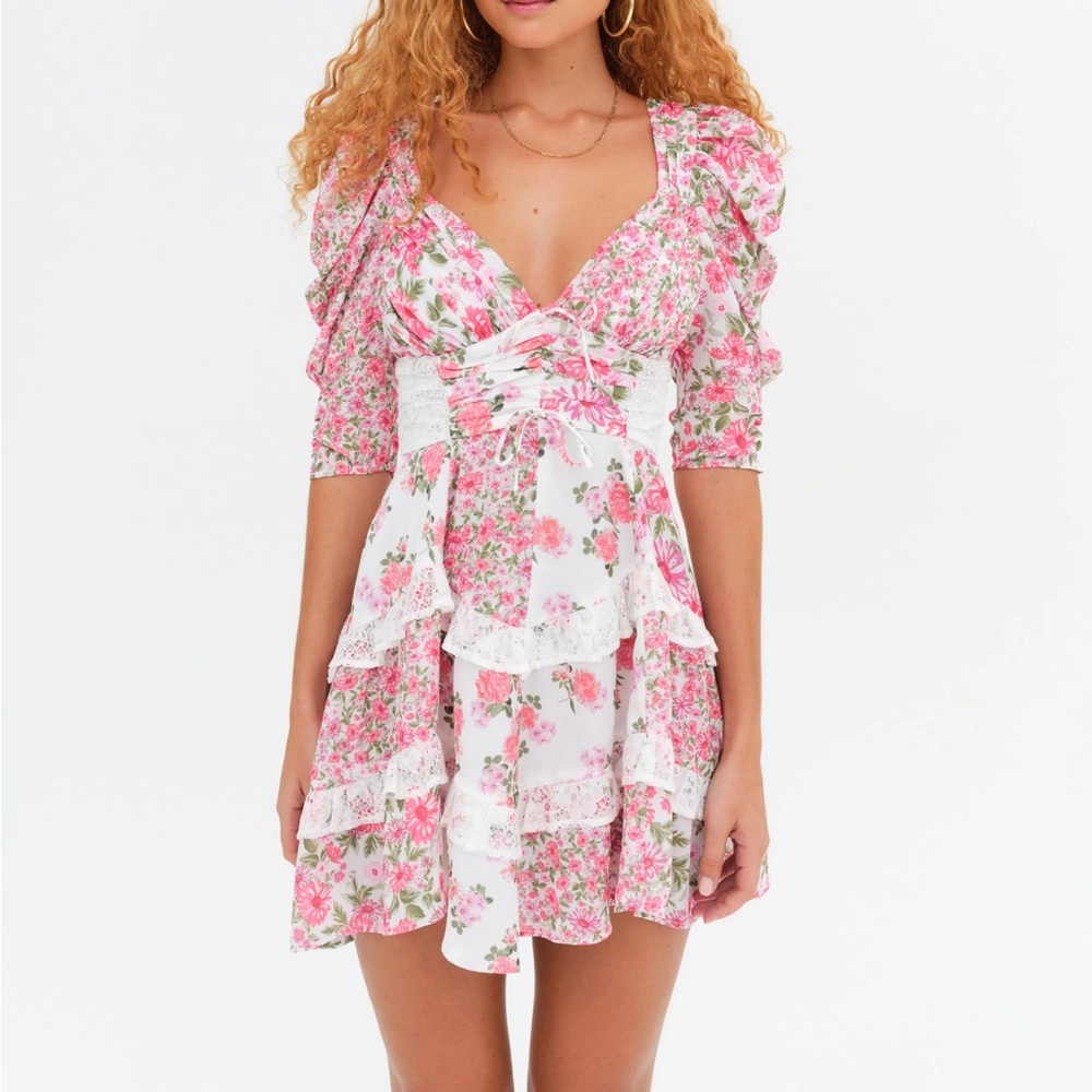 FOR LOVE & LEMONS Rosalyn Mini Dress Pink